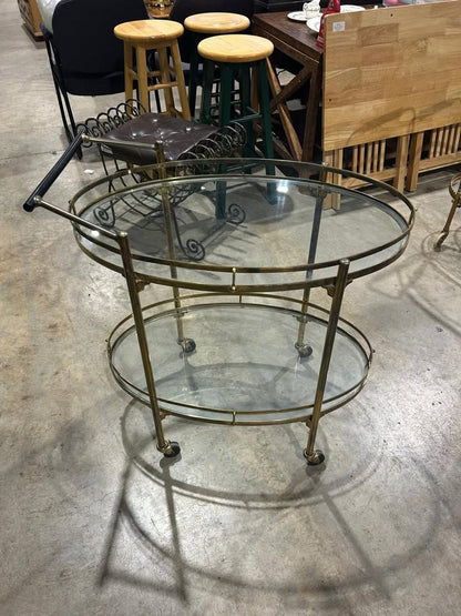 Vintage Oval Brass 2 Tier Bar Cart - RARE