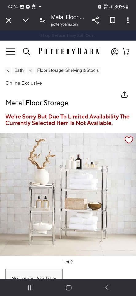 Pottery Barn 3-Tier Metal/Glass Storage Shelf