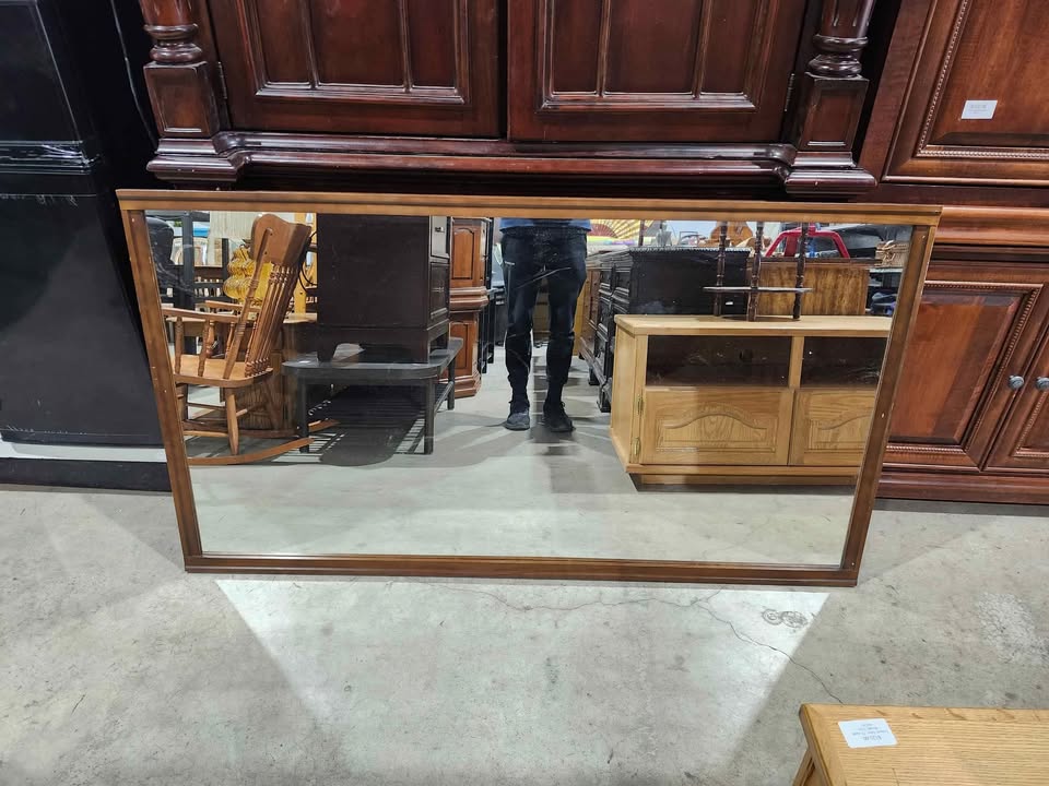 Vintage MCM Victoriaville Wooden Mirror 62x35" - 1967