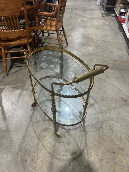 Vintage Oval Floral Design 2 tier Bar Cart - RARE