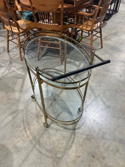 Vintage Oval Brass 2 Tier Bar Cart - RARE