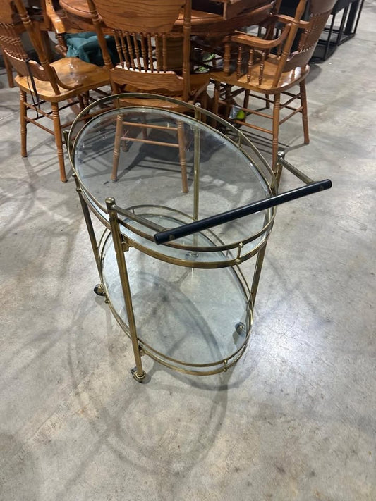 Vintage Oval Brass 2 Tier Bar Cart - RARE