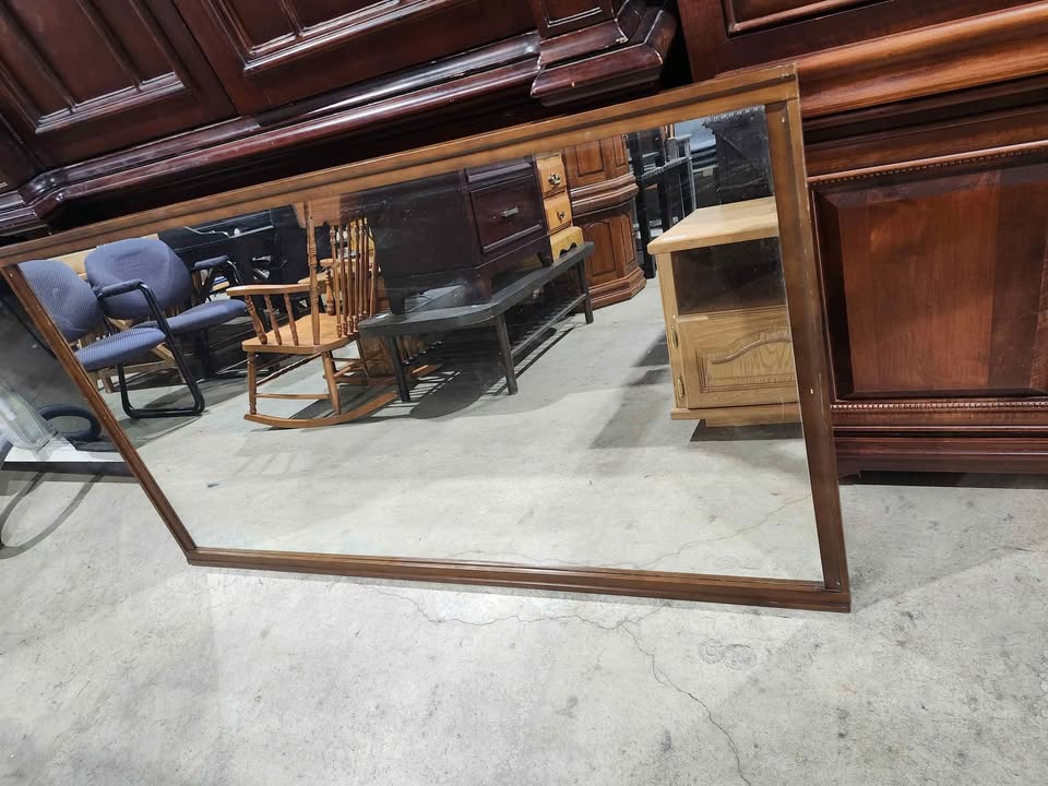 Vintage MCM Victoriaville Wooden Mirror 62x35" - 1967