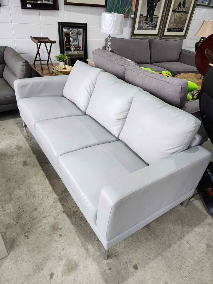 Modern Gray/Chrome Faux Leather Sofa