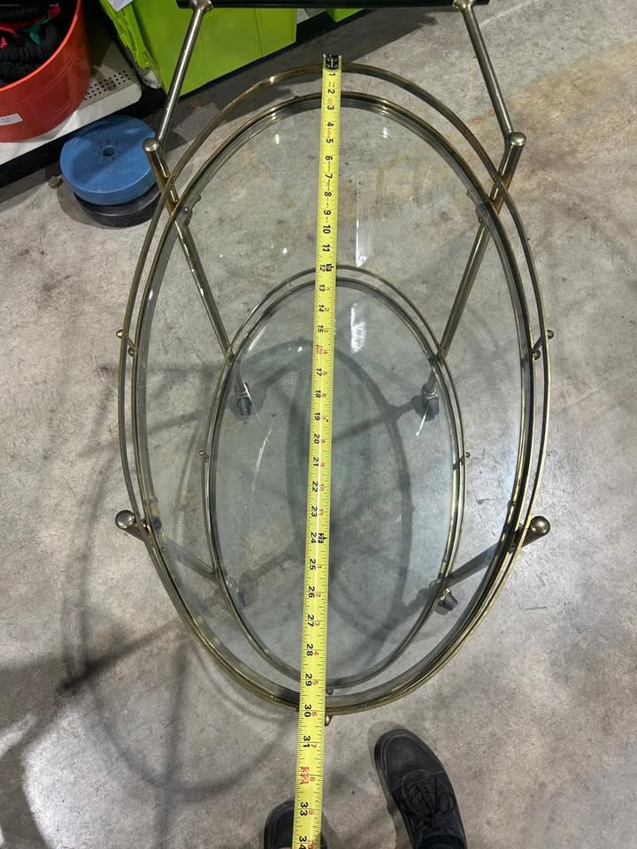 Vintage Oval Brass 2 Tier Bar Cart - RARE