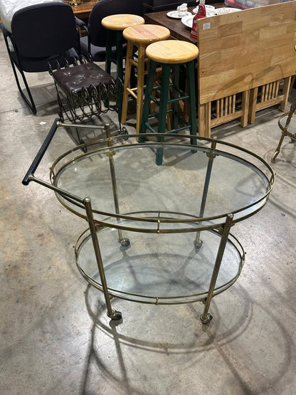 Vintage Oval Brass 2 Tier Bar Cart - RARE