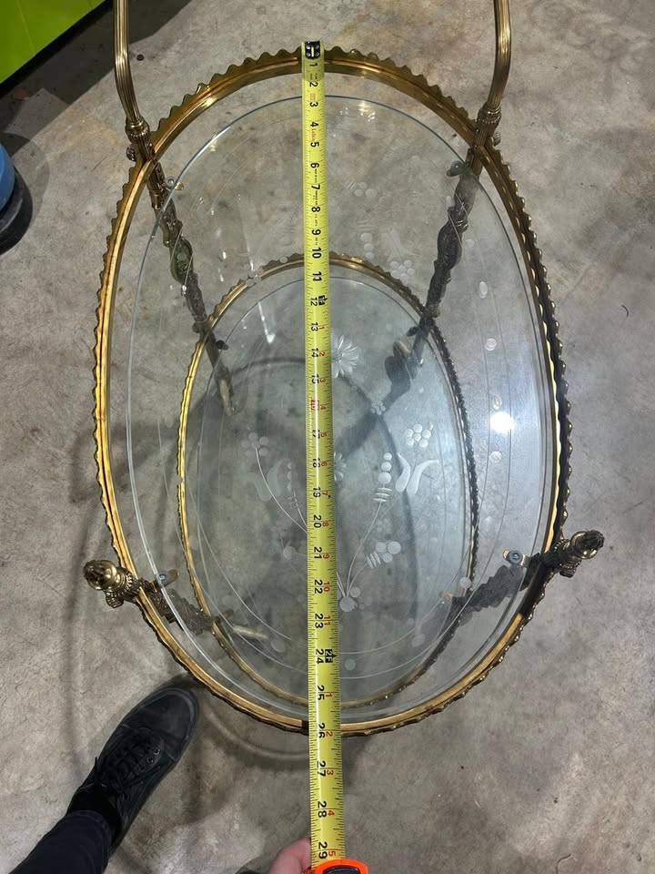 Vintage Oval Floral Design 2 tier Bar Cart - RARE