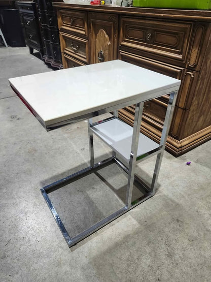 Bellini C Shaped Table With Shelf - White