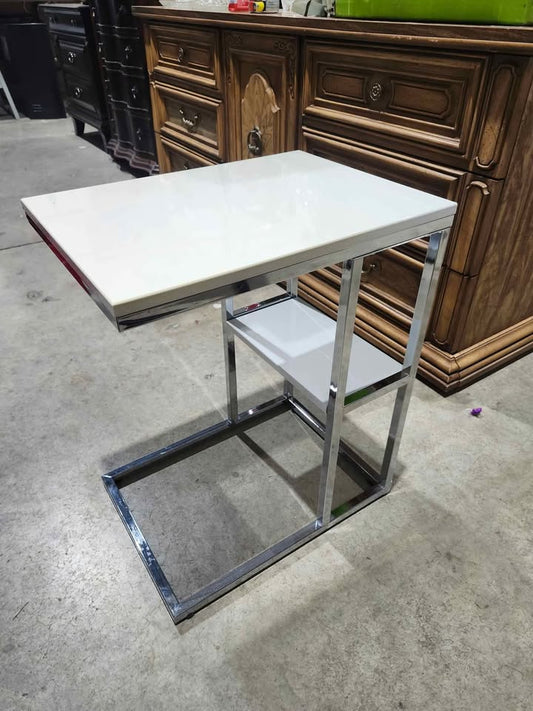 Bellini C Shaped Table With Shelf - White