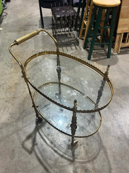Vintage Oval Floral Design 2 tier Bar Cart - RARE