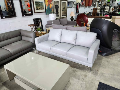 Modern Gray/Chrome Faux Leather Sofa