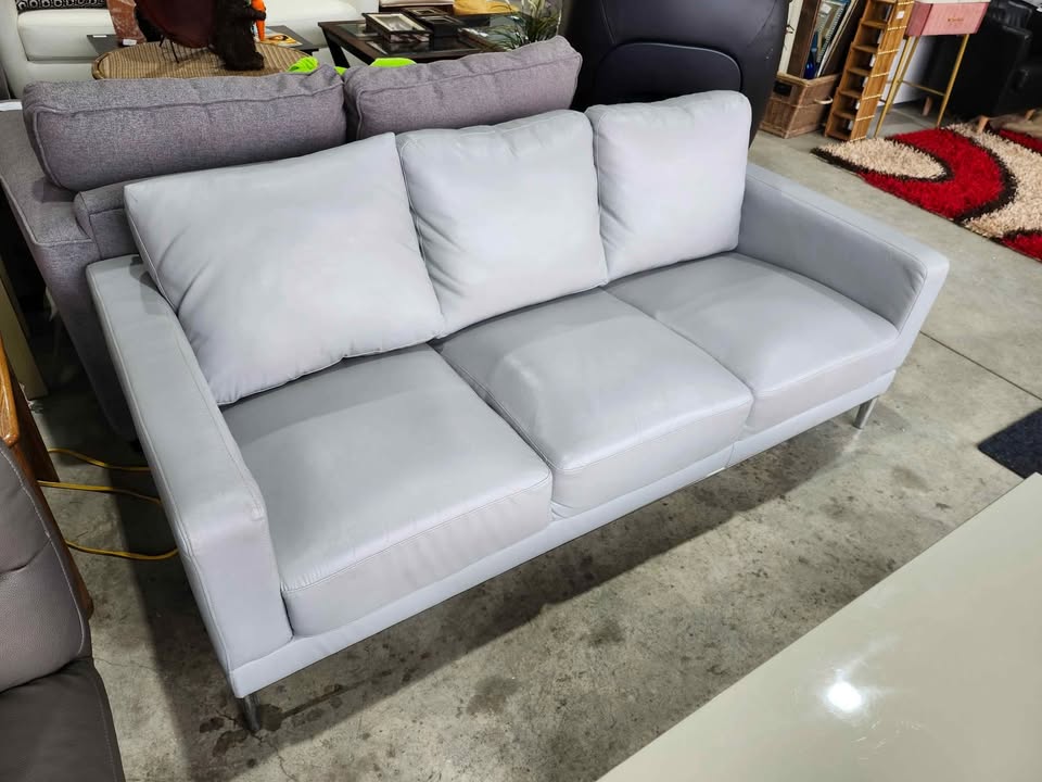 Modern Gray/Chrome Faux Leather Sofa