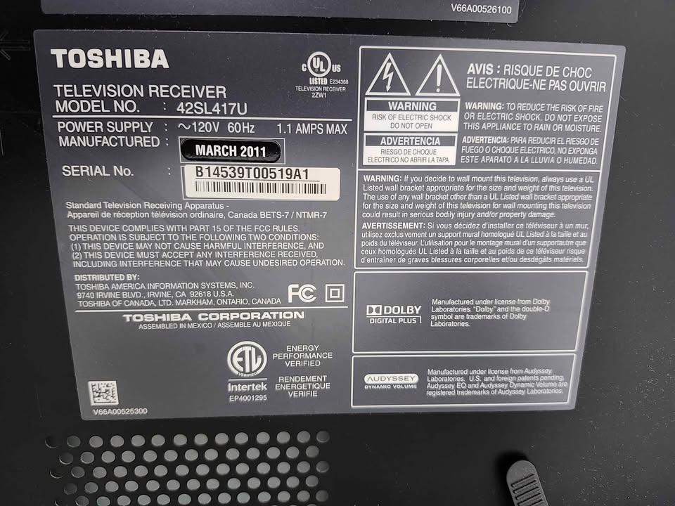 Toshiba 42" HD LED TV - 2011