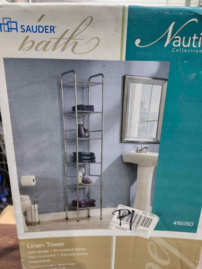 New! 'Sauder Bath' Linin Chrome Storage Tower