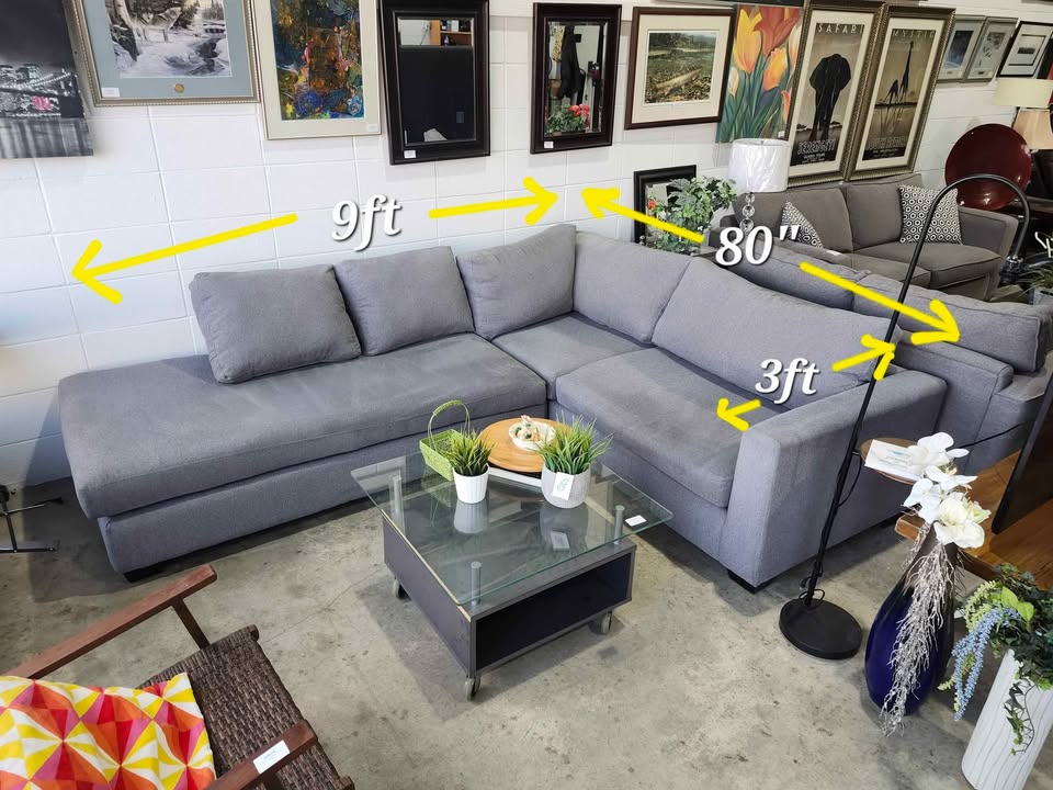 Grey Fabric 2-Piece Sectional Sofa