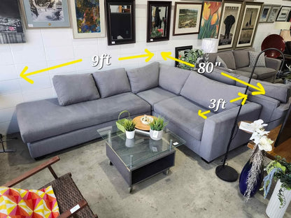 Grey Fabric 2-Piece Sectional Sofa