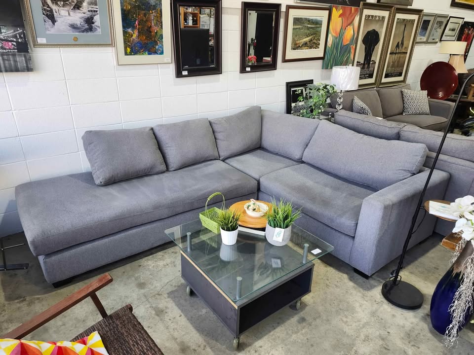 Grey Fabric 2-Piece Sectional Sofa