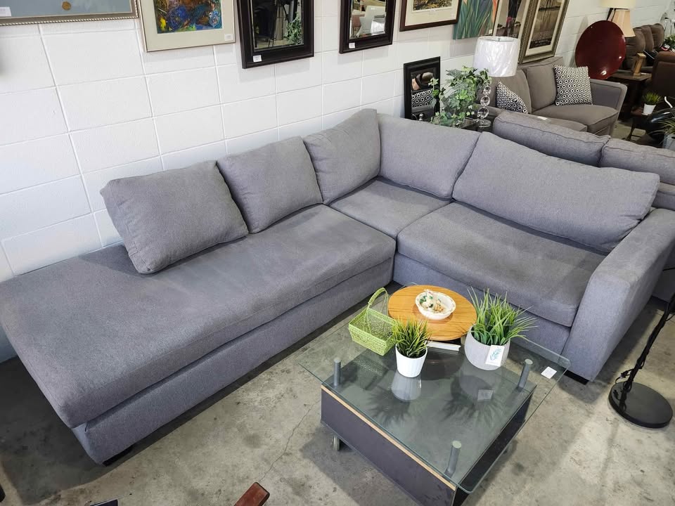Grey Fabric 2-Piece Sectional Sofa