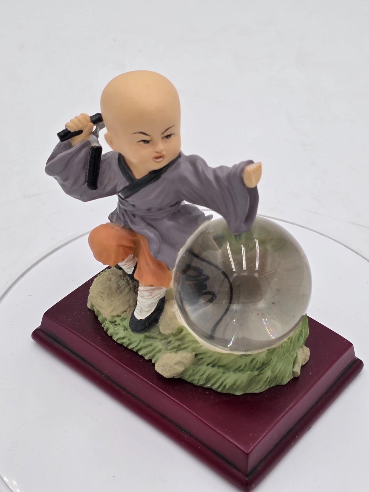 Shaolin Little Monk Kung Fu Boy Resin Figurine with Crystal Ball