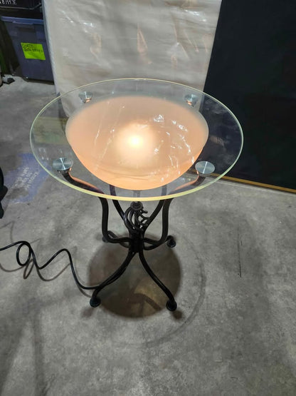 Round Glass/Steel Side Table with Inbuilt Lamp