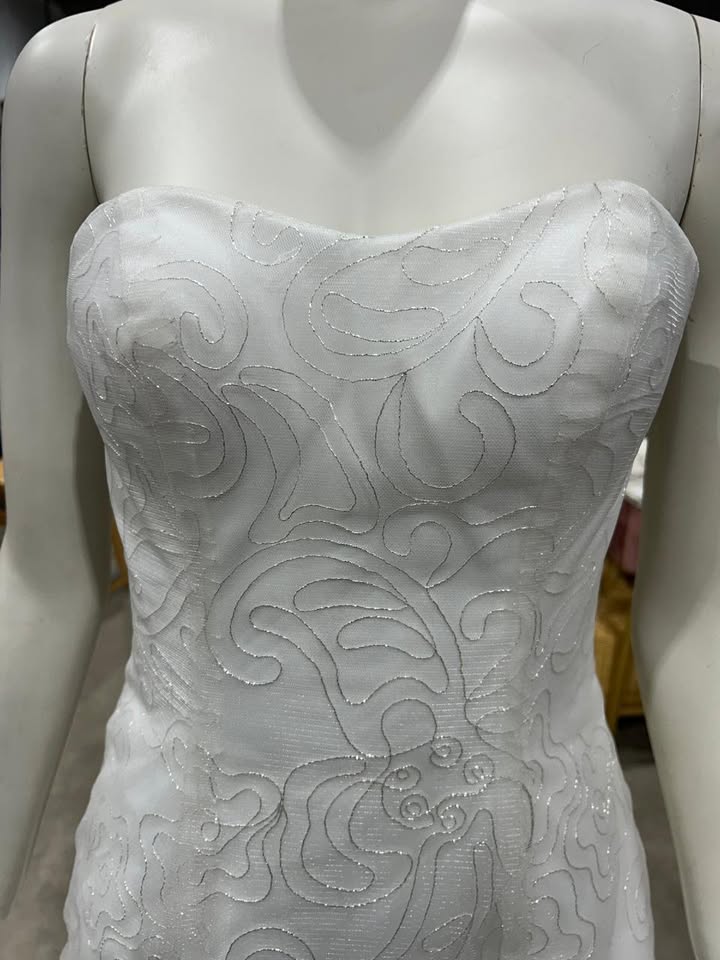 White Strapless Sweetheart Wedding Dress with Train – Size S