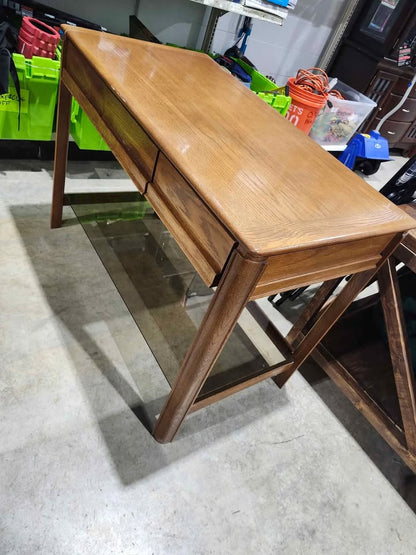 Vintage Wooden Writing Desk with Glass Shelf - Huppé by Victoriaville