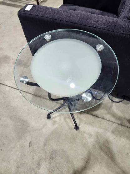 Round Glass/Steel Side Table with Inbuilt Lamp