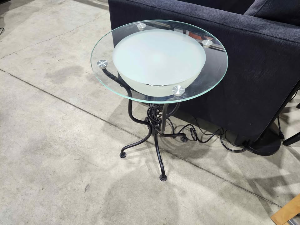 Round Glass/Steel Side Table with Inbuilt Lamp