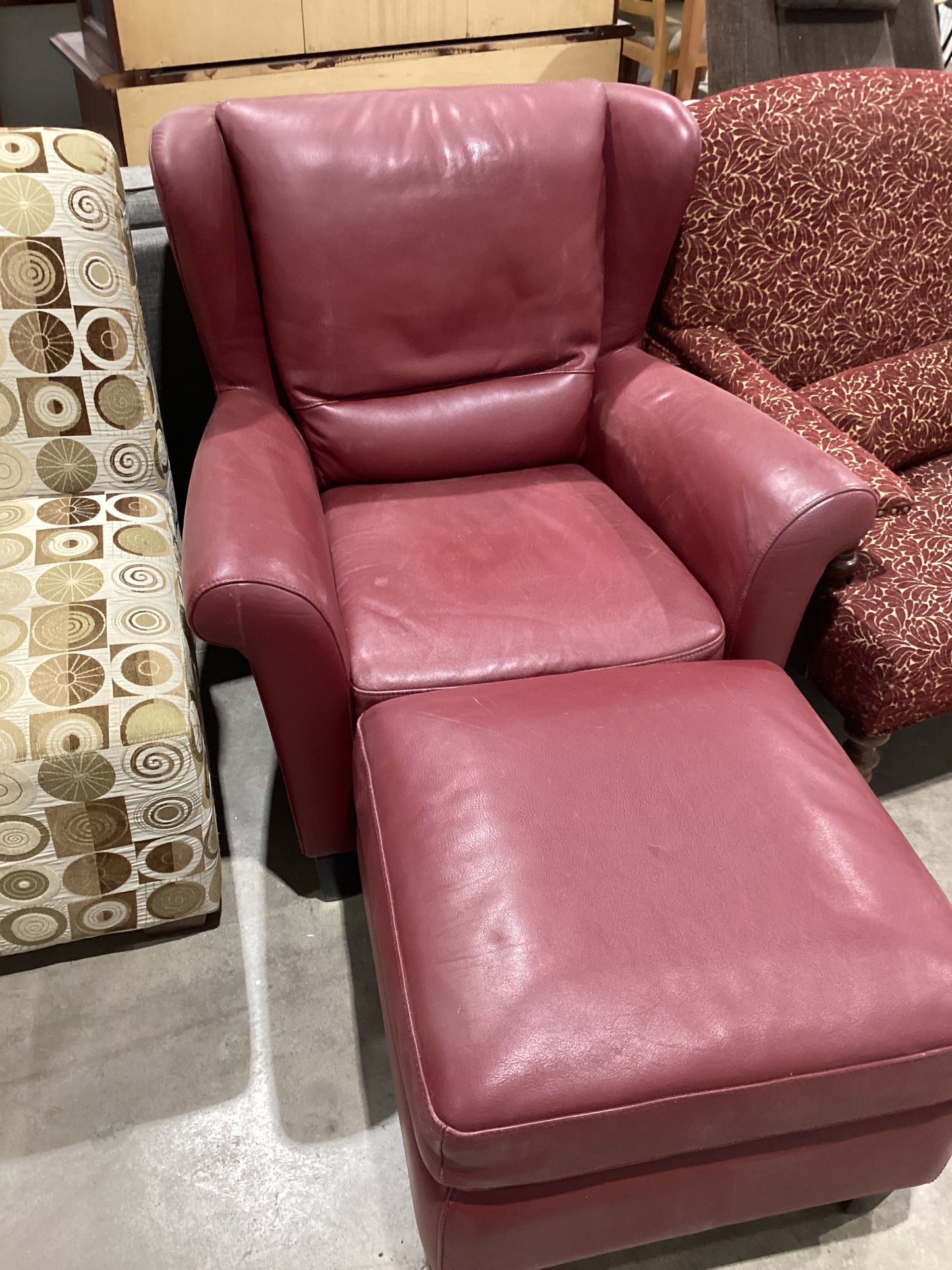 Natuzzi red leather armchair & ottoman