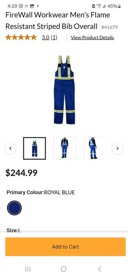 Bulwark Workwear Flame Resistant/Insulated Striped Bib Overall - XL RG