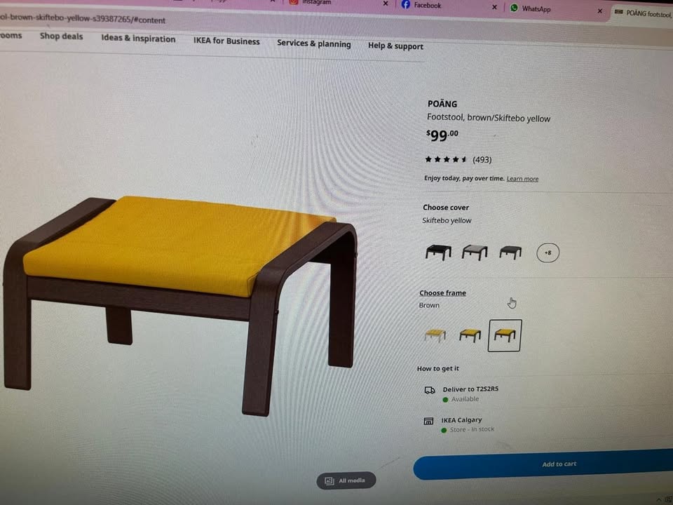 IKEA Poang Foot Stool Brown/Skiftebo yellow - 2 Available