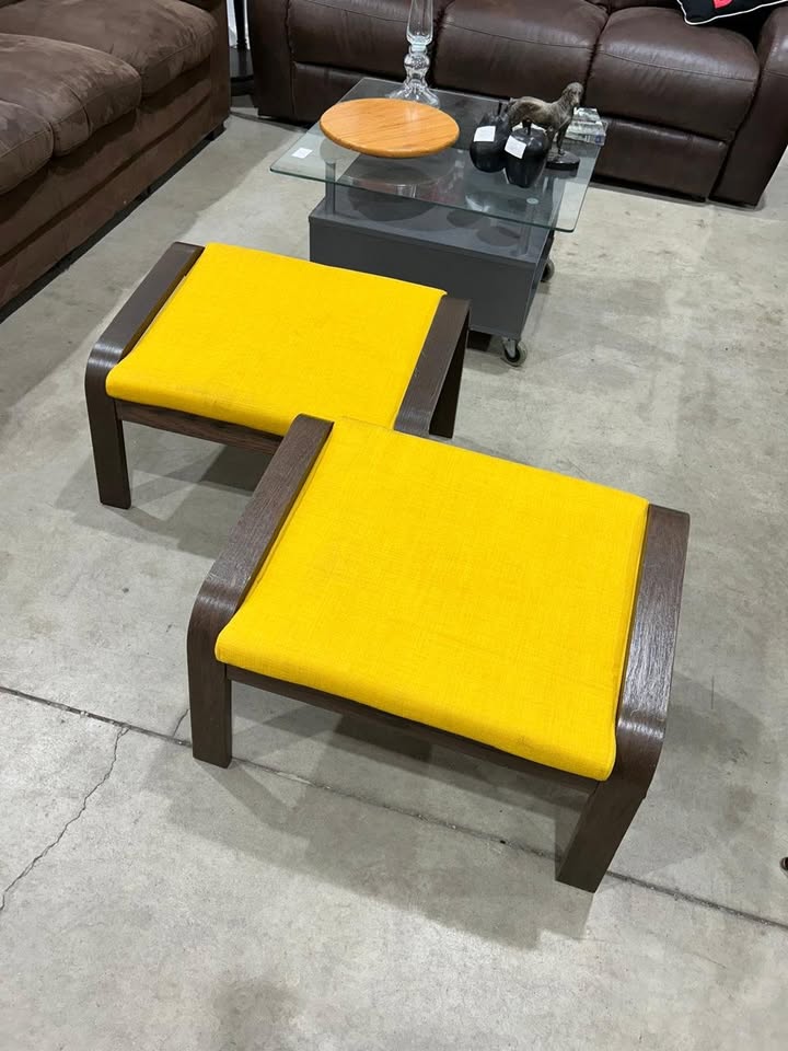 IKEA Poang Foot Stool Brown/Skiftebo yellow - 2 Available