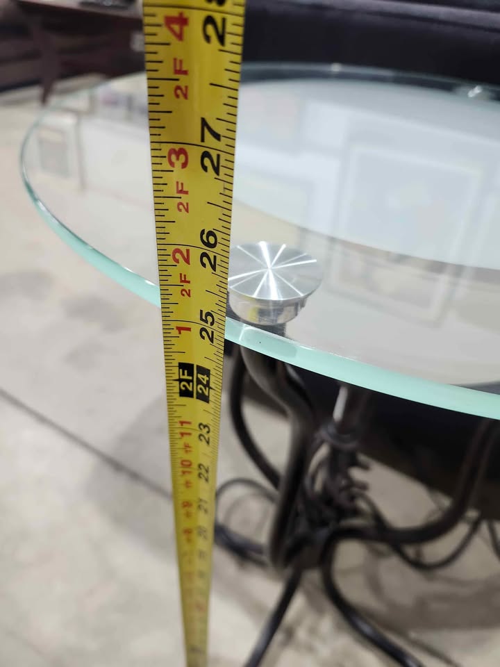 Round Glass/Steel Side Table with Inbuilt Lamp