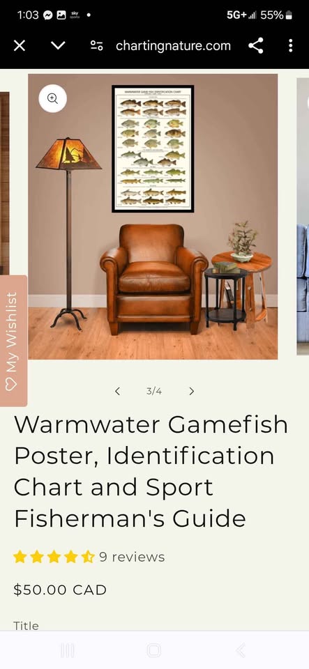 Warmwater GameFish Wooden Poster Identification Chart - 2 Available