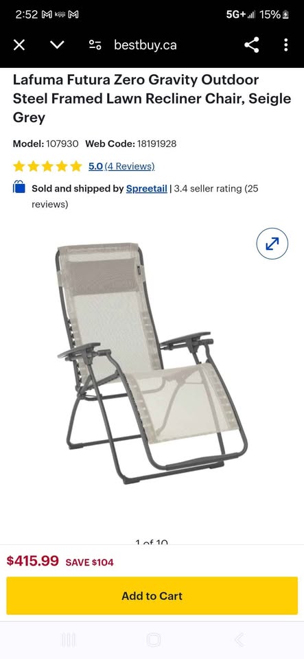 Lafuma Zero Gravity Outdoor Steel Framed Lawn Recliner Chair - 2 Available