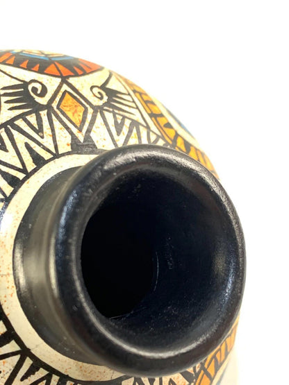 Hand painted tribal pottery vase geometric patterns abstract colors