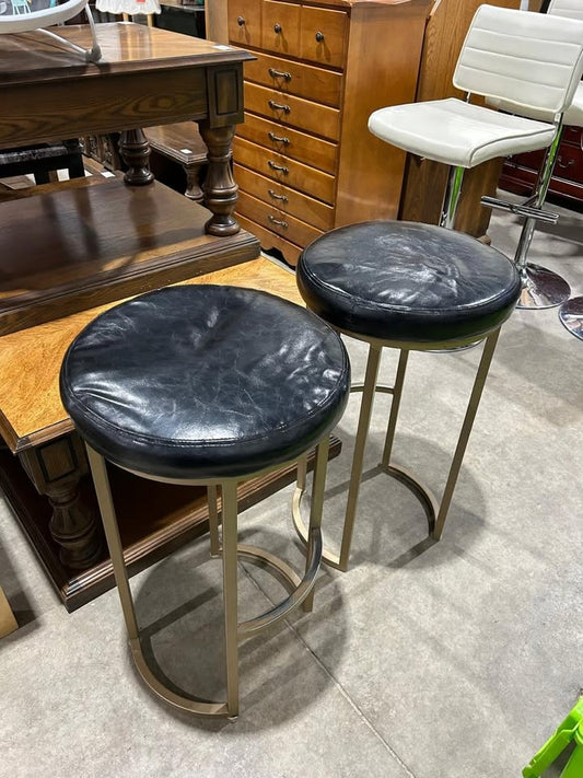 Faux Lether Black Stools - Metal Legs - 2 Available