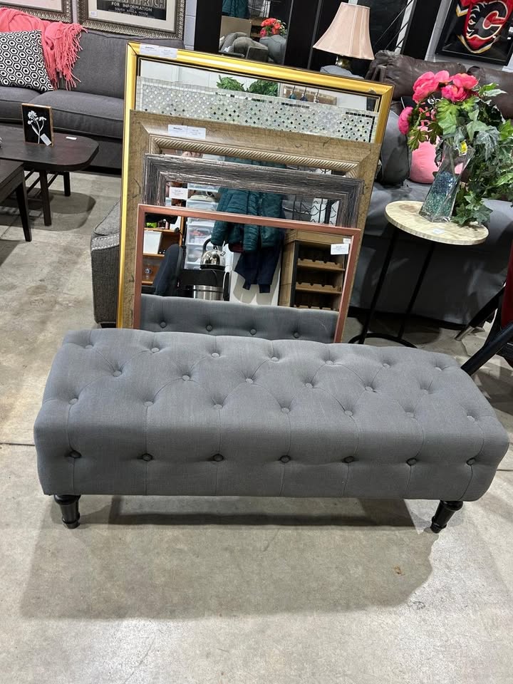 Grey Upholstered Bench