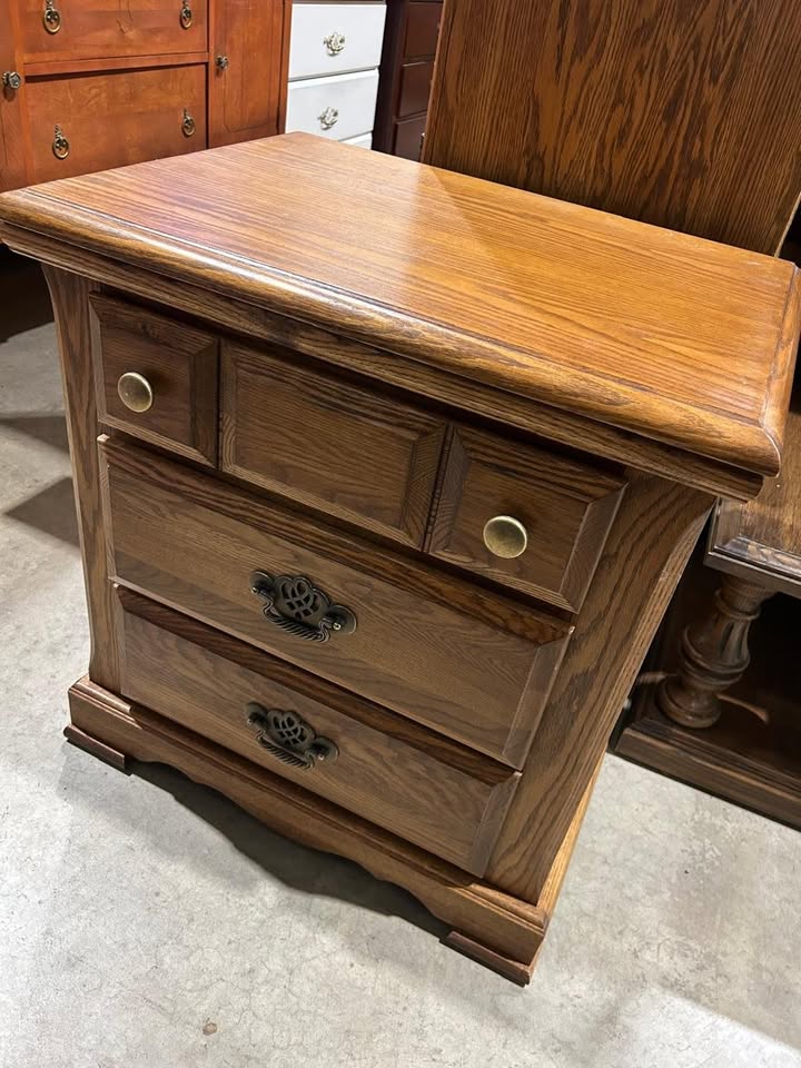 Vintage Oak Nightstand with Three Drawers