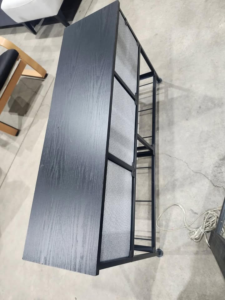 Black Metal and Wood Storage Organizer with Three Fabric Drawers