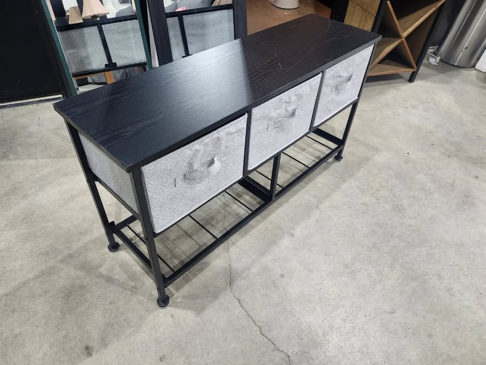 Black Metal and Wood Storage Organizer with Three Fabric Drawers