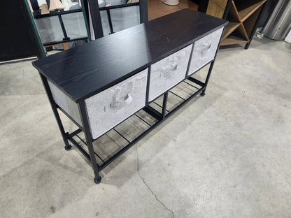 Black Metal and Wood Storage Organizer with Three Fabric Drawers
