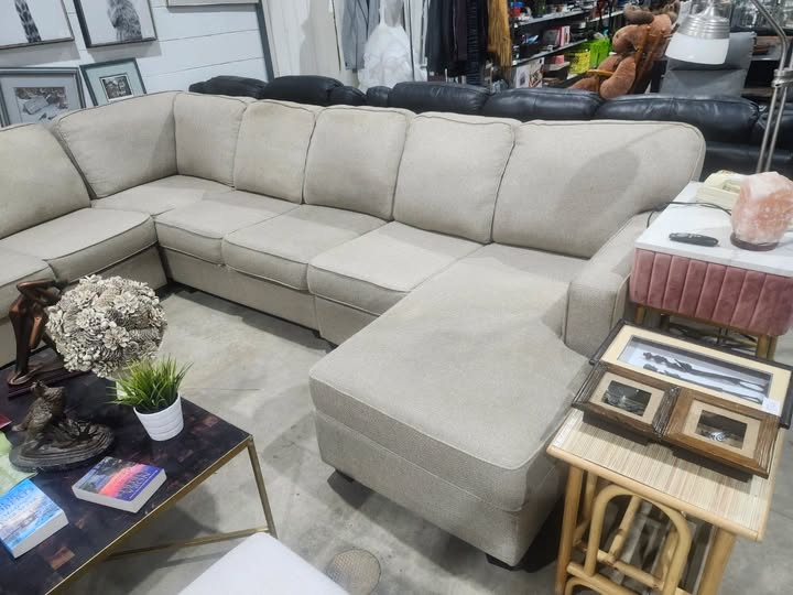 Beige 4-Piece Sectional Sofa with Chaise Lounge