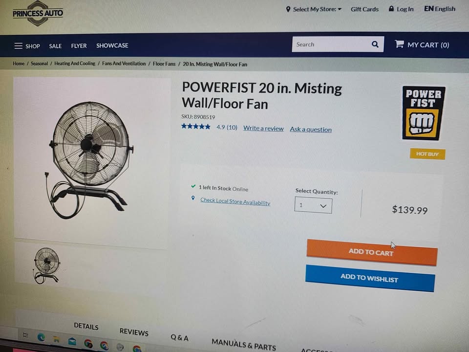 Powerfist 20" Misting Wall/Floor Fan - New!