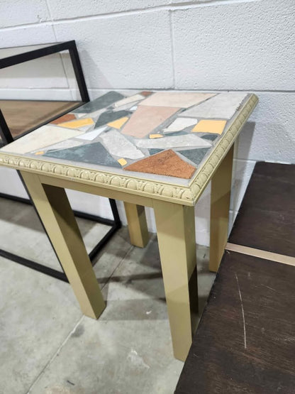 Mosaic Tiled Stone-Top Side Table