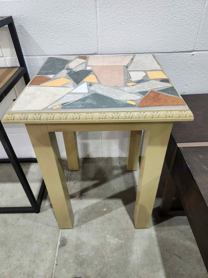 Mosaic Tiled Stone-Top Side Table