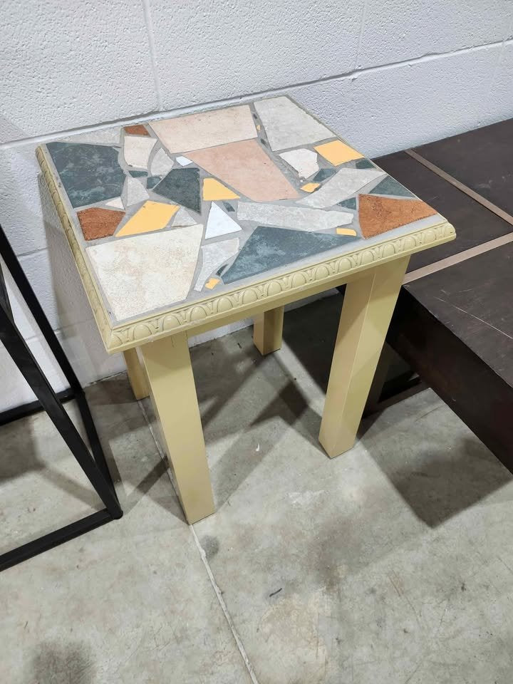Mosaic Tiled Stone-Top Side Table