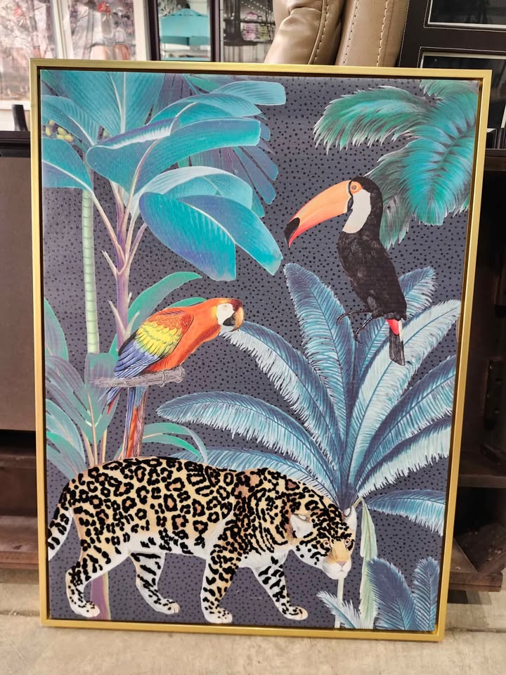 Super Soft Plush Velvet Upholstery Fabric 'Royal Palm Midnight Blue' Artwork - 24x32"