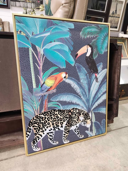 Super Soft Plush Velvet Upholstery Fabric 'Royal Palm Midnight Blue' Artwork - 24x32"