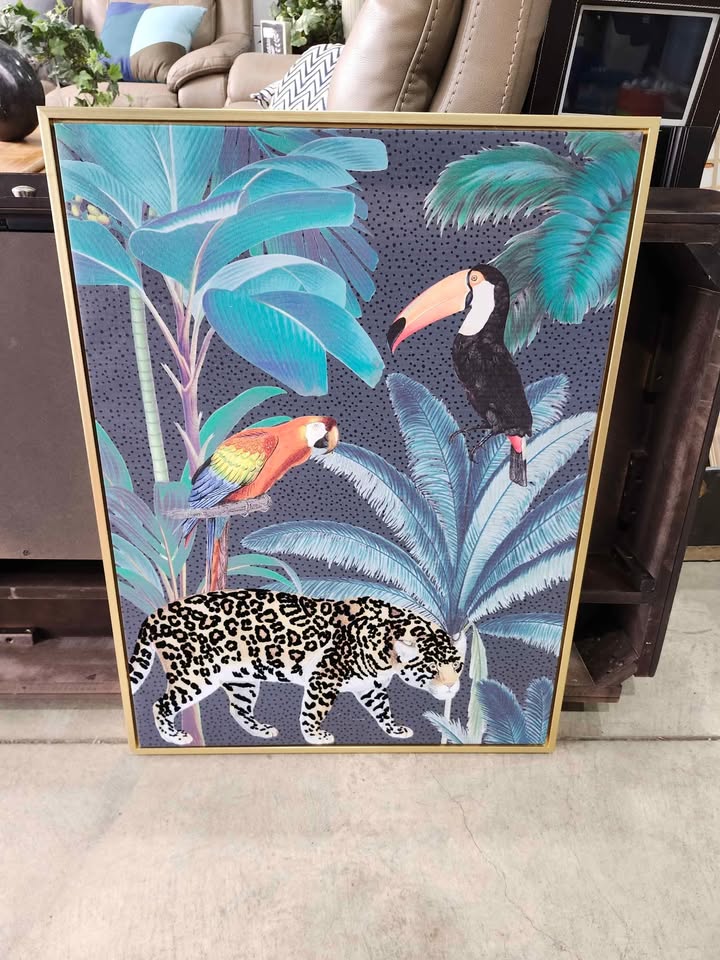 Super Soft Plush Velvet Upholstery Fabric 'Royal Palm Midnight Blue' Artwork - 24x32"